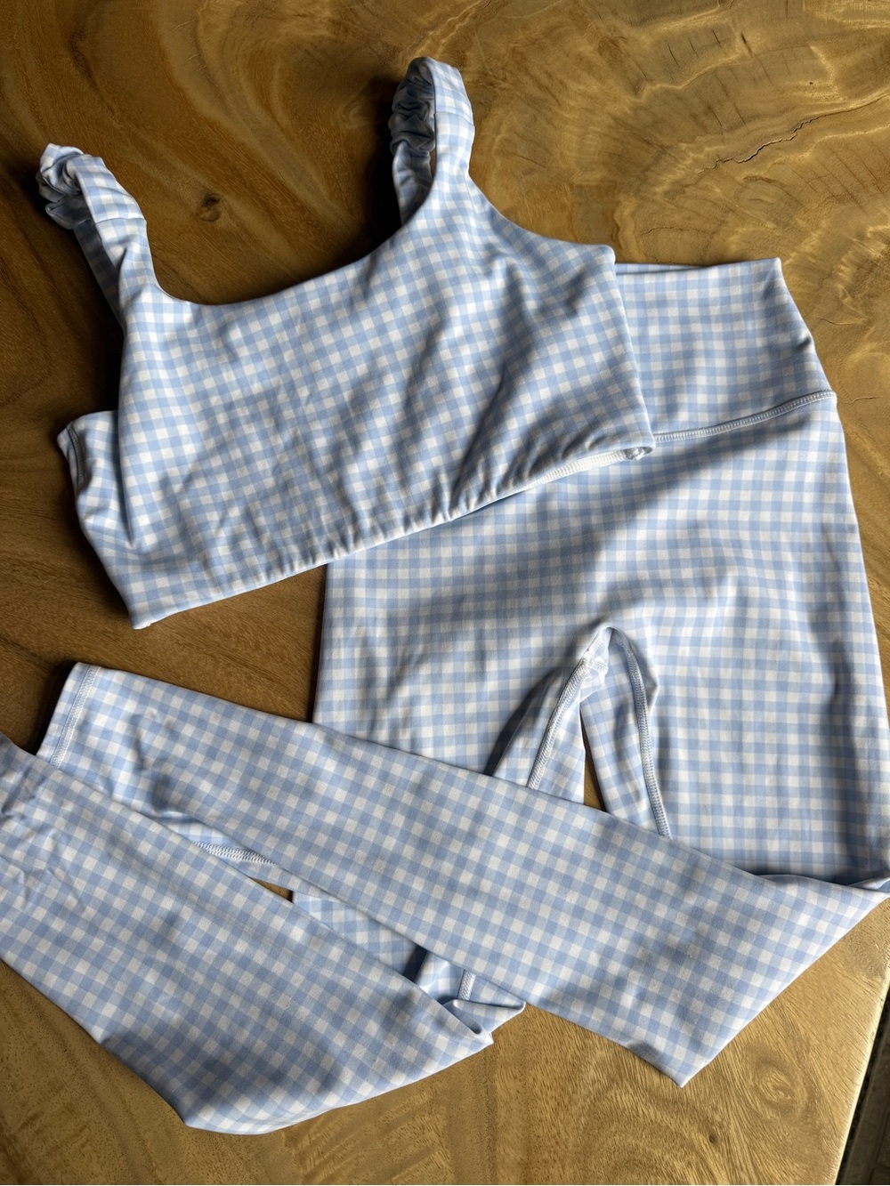 Astoria Light Blue Gingham Bralette & Leggings Set